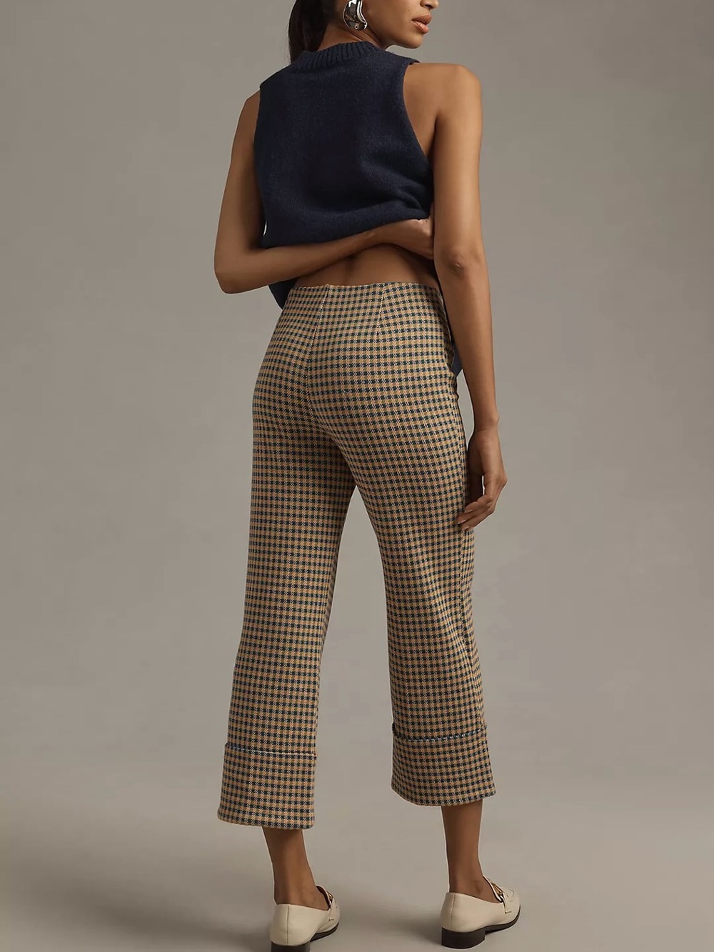 Anthropologie Maeve Houndstooth Knit Cuffed Wide Leg Crop Pants Size XS - Picture 3 of 13